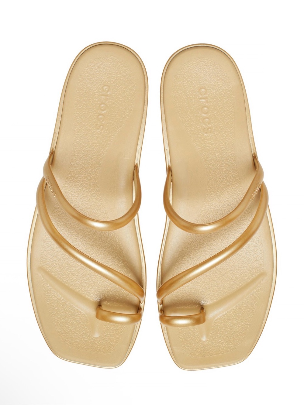 Crocs Women’s Metallic Gold Miami Toe-Loop Sandals - Picture 2 of 4